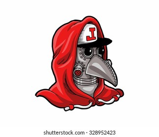 red hood plague doctor masked man cartoon character