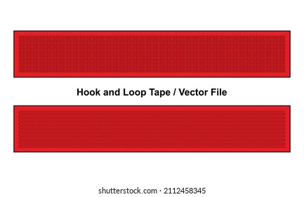 Red Hook And Loop Tape Fastener Template On White Background, Vector File.