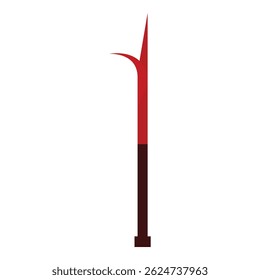 Red hook tool standing with a wooden handle on a white background