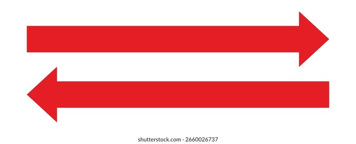 Setas horizontais vermelhas apontando para a esquerda e para a direita, representando o fluxo de dados, a direção, a troca, a navegação, a entrada e a saída, o movimento, a transferência e o controle de interface