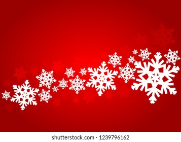 red horizontal background with decorative wave of showflakes