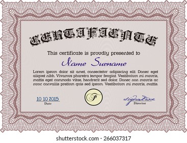 Plantilla de diploma o certificado horizontal rojo