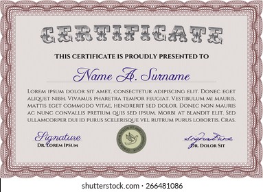 Red horizontal certificate or diploma template
