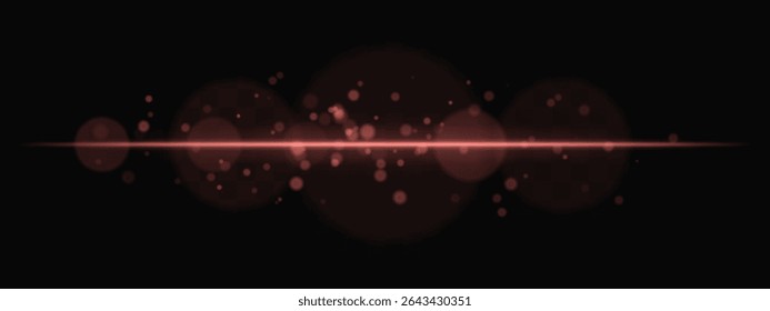 Red horizontal glow with light particles and lens bokeh on transparent background. Atmospheric sci-fi effect perfect for transitions, digital UI, or dreamy glowing overlays.