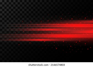 Red horizontal highlights. Laser beams, horizontal light beams. Glowing stripes on a transparent background. Glowing abstract glitter background with lined.
