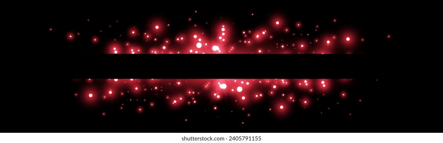 Red horizontal laser beam. Light lensflare. Red glow flare light effect. Vector illustration. Isolated on dark transparent background.