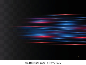 Paquete de bengalas horizontales rojas. Vigas láser, rayos de luz horizontales.Bellas bengalas luminosas. Rasgos brillantes sobre fondo oscuro. Luminoso fondo resplandeciente abstracto.