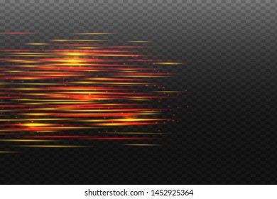 red horizontal lens flares pack. Laser beams, horizontal light rays.Beautiful light flares. Glowing streaks on dark background. Luminous abstract sparkling lined background.