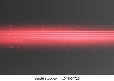  Rote, horizontale Linsenfackel Laserstrahlen, horizontale Lichtstrahlen. Schöne Lichtstrahlen. Glühende Streifen auf dunklem Hintergrund. Luminöser abstrakter glänzender Hintergrund.