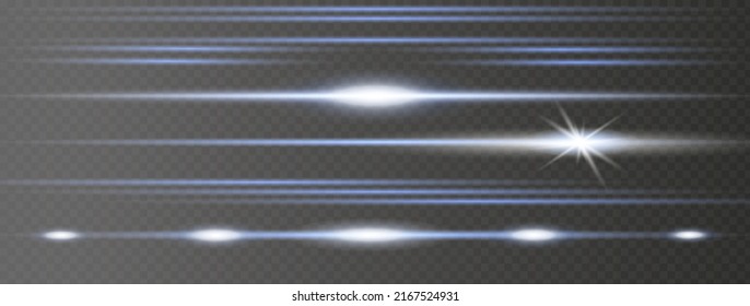 Red horizontal lens flares pack. Laser beams, horizontal light rays.Beautiful light flares. Glowing streaks on dark background. Luminous abstract sparkling lined background