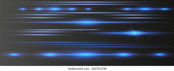 Red horizontal lens flares pack. Laser beams, horizontal light rays.Beautiful light flares. Glowing streaks on dark background. Luminous abstract sparkling lined background