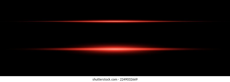 Red horizontal lens flares pack. Laser beams, horizontal light rays.Beautiful light flares. Glowing streaks on dark background.