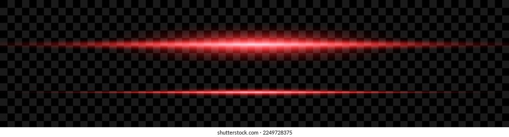 Red horizontal lens flares pack. Laser beams, horizontal light rays.Beautiful light flares. Glowing streaks on dark background.