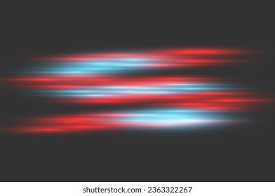 Red horizontal lens flares pack. Laser beams, horizontal light rays.Beautiful light flares. Glowing streaks on dark background. Luminous abstract sparkling lined background.