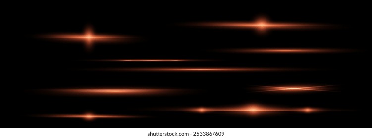 Paquete de destellos de lente Horizontal roja. Rayos láser, rayos de luz Horizontales. Hermosas bengalas de luz. Rayas brillantes sobre fondo claro. Efecto de línea de luz Red png.