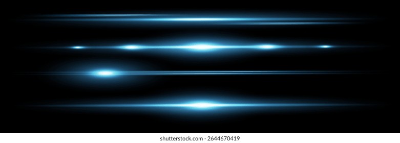 Lente horizontal vermelha flares pack. Feixes de laser, flares de luz horizontal. Listras brilhantes no plano de fundo escuro. Luminoso abstrato brilhante fundo forrado.