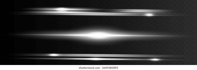 Red horizontal lens flares pack. Laser beams, horizontal light rays. light flares. Glowing streaks on dark background