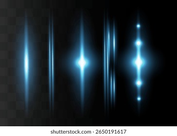 Pack de fusées éclairantes à lentille horizontale rouge. Faisceaux laser, rayons lumineux horizontales. De belles lumières. Raies scintillantes sur fond sombre.