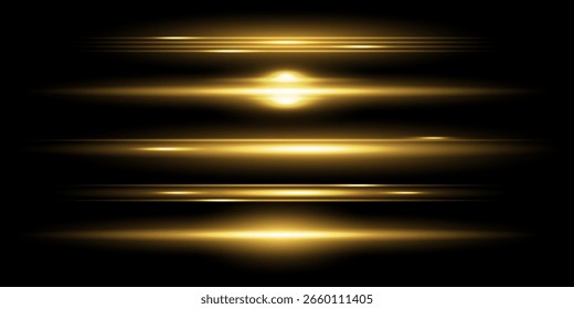 Lente horizontal vermelha flares pack. Feixes de laser, raios de luz horizontais. Listras brilhantes no plano de fundo escuro. Luminoso abstrato brilhante fundo forrado.