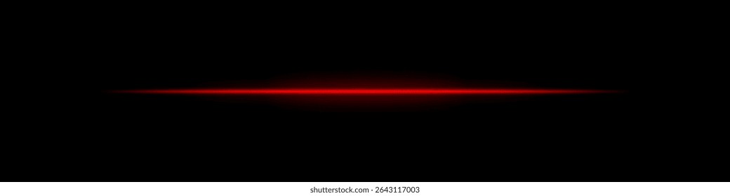 Rayo de luz Horizontal roja. Banda láser brillante con brillo suave y bordes desvanecidos sobre fondo oscuro. Perfecto para ciencia ficción, transiciones, destellos futuristas o efectos de luz abstractos.