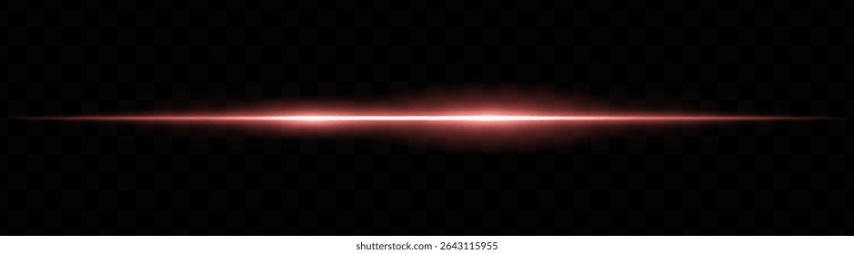 Red horizontal light beam with dual bright glows and soft blur on transparent background. Futuristic energy stripe ideal for sci-fi visuals, HUDs, or glowing tech overlays.