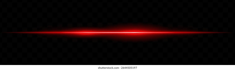 Feixe de luz horizontal vermelho com dois brilhos brilhantes e desfoque suave em fundo transparente. Faixa de energia futurista ideal para visuais de ficção científica, HUDs ou sobreposições tecnológicas brilhantes.