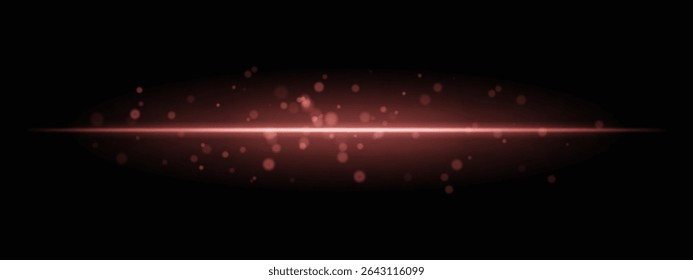 Red horizontal light beam with glowing dust particles and intense aura on transparent background. Dynamic sci-fi flare ideal for energy effects, laser HUDs, or dramatic transitions.
