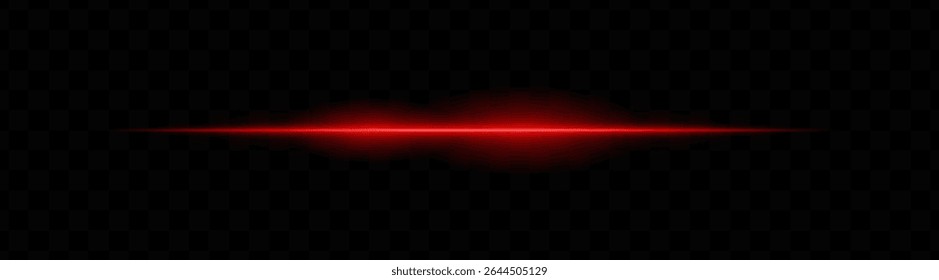 Red horizontal light beam with glowing core and smooth blur edges on transparent background. Ideal for sci-fi transitions, laser HUD elements, or futuristic glow effects.
