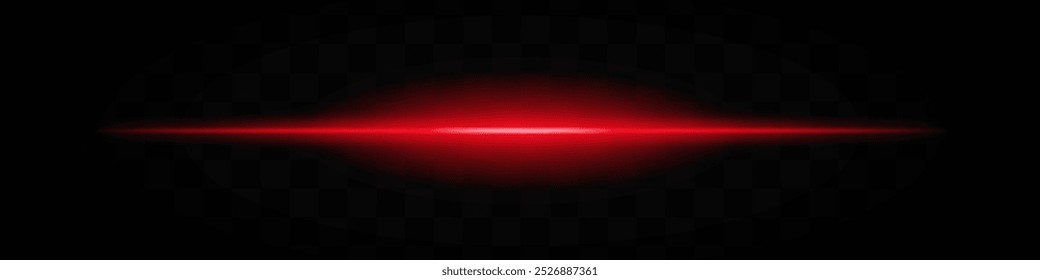 Red horizontal light beam isolated on transparent background. Intense glowing effect with smooth gradient and soft edges. Ideal for futuristic designs, digital graphics, and sci-fi themes.
