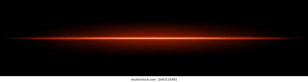Red horizontal light beam. Sharp glowing laser line with radiant fade on both sides over dark background. Great for sci-fi, energy visuals, light effects, or futuristic transitions.