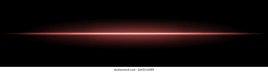 Feixe de luz horizontal vermelho. Linha laser brilhante afiada com fade radiante em ambos os lados sobre fundo escuro. Ótimo para ficção científica, visuais de energia, efeitos leves ou transições futurísticas.
