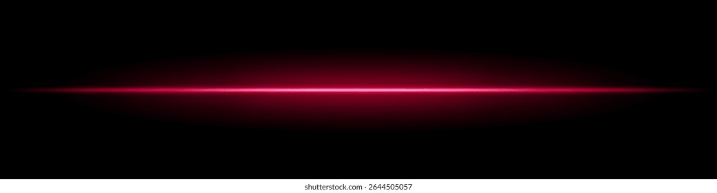 Red horizontal light beam. Sharp glowing laser line with radiant fade on both sides over dark background. Great for sci-fi, energy visuals, light effects, or futuristic transitions.
