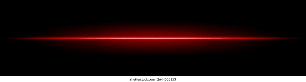 Feixe de luz horizontal vermelho. Linha laser brilhante afiada com fade radiante em ambos os lados sobre fundo escuro. Ótimo para ficção científica, visuais de energia, efeitos leves ou transições futurísticas.