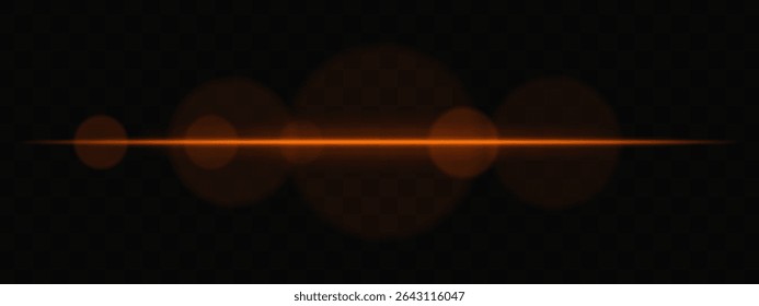 Feixe de luz horizontal vermelho com círculos suaves no fundo transparente. Exacerbação de lentes cinematográficas limpas para ficção científica, transições tecnológicas ou sobreposições brilhantes de interface do usuário com brilho.