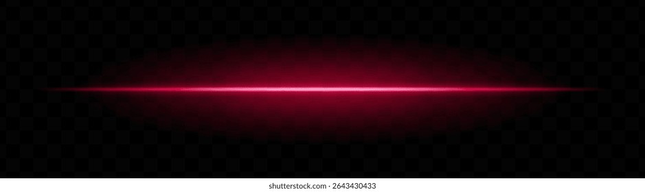 Red horizontal light beam with soft glow and vibrant aura on transparent background. Futuristic laser stripe ideal for energy effects, sci-fi transitions, or glowing overlays.