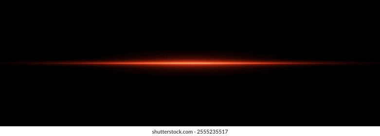 Red horizontal line of light, glare of a light beam. On a black background.