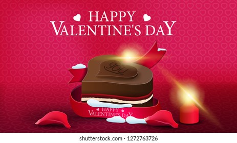 Red horizontal Valentine's Day greeting card with chocolate candy