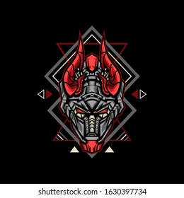 Red Horn Robot whit Geometry Ornament for merchandise, apparel