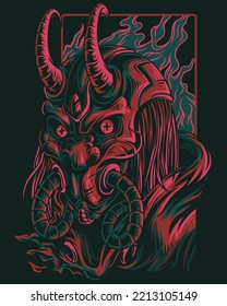 red horned devil character illustration vector illustration looking angry