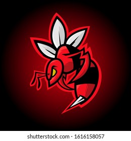 Red Hornet Bee Mascot Logo , Vector Illustration