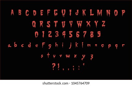 Red horror font -vector, alphabet, numbers, symbols