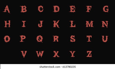 Red Horror Font - Vector - Red  Font on Black Background