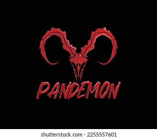 Red Horror Lamb Skull Logo Design Template