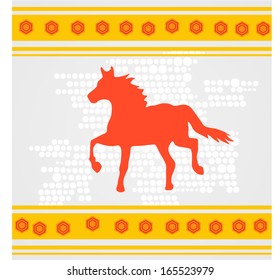 red horse with a background and stripes