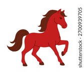 A red horse with a black mane and tail. The horse is standing on a white background