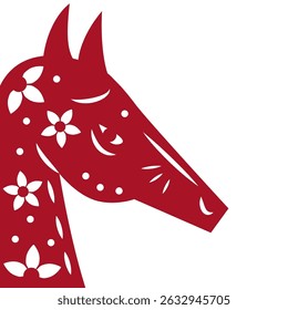 Red horse with a floral pattern. Symbol of New Year 2026. Vector illustration stock illustration