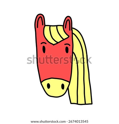  Red horse head face, hand drawn illustration, Chinese zodiac year, cute pony christmas character, animals for print, sticker, New year 2026