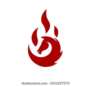 Red horse head and fire silhouette logo illustration