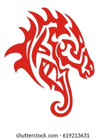 Red horse head. Ornate flaming head of a stallion on a white background ready for t-shirt designs, tattoos and other 
