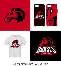 Red horse head sport club isolated vector logo concept. Modern professional team badge mascot design. Premium quality wild animal t-shirt tee print illustration. Smart phone case accessory emblem.